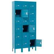 6-Tier 18 Door Box Locker, 12"W x 12"D x 12"H, Blue, Assembled