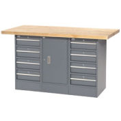 Global Industrial Workbench with Maple Square Edge Top, 8 Drawers & 1 Cabinet, 60"W x 30"D, Gray