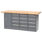 Global Industrial Workbench with Maple Square Edge Top, 12 Drawers & 1 Cabinet, 72"Wx30"D, Gray
