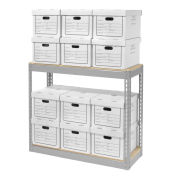 Record Storage Rack With 12 Boxes, 42"W x 15"D x 36"H, Gray