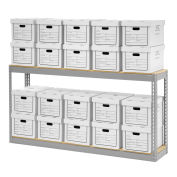 Record Storage Rack With 20 Boxes, 72"W x 15"D x 36"H, Gray