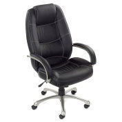 Saddle Stitched High Back Office Chair, Leather, Black
