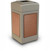 Commercial Zone StoneTec® 42 Gallon Square Waste Receptacles, Beige With Sedona Panels
