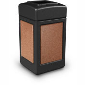 Commercial Zone StoneTec® 42 Gallon Square Waste Receptacle, Black With Sedona Panels