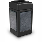 Commercial Zone StoneTec® 42 Gallon Square Waste Receptacle, Black With Pepperstone Panels