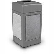 Commercial Zone StoneTec® 42 Gallon Square Waste Receptacles, Gray With Ashtone Panels