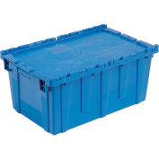 Plastic Attached Lid Shipping & Storage Container, 25-1/4x16-1/4x13-3/4, Blue