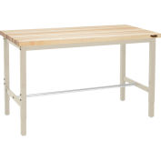 60"W x 36"D Adjustable Height Workbench, 1-3/4" Thick Maple Top Square Edge, Tan