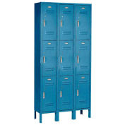 3 Tier Locker, 12 X 15 X 24, 9 Door, Ready To Assemble, Blue