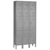 3 Tier Locker, 12 X 15 X 24, 9 Door, Ready To Assemble, Gray