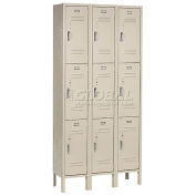 3-Tier 9 Door Locker, 12"Wx15"Dx24"H, Tan, Assembled