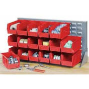 Louvered Bench Rack with (22) Red Premium Stacking Bins, 36x15x20