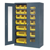 Locking Storage Cabinet Clear Door with (29) Yellow Removable Bins, 48x24x78