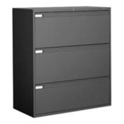 Global 42"W 3 Drawer Binder Lateral File, Black, 9342P3F-1H-BLK