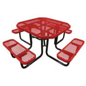 46" Octagonal Picnic Table, Expanded Metal, Surface Mount, Red