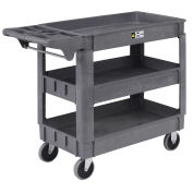 Small Deluxe 3 Shelf Plastic Utility & Service Cart, 5" Rubber Casters, 40"L x 17"W x 33"H