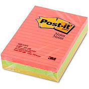 Post-it Cape Town Colors, Lined, 3"x3", 100 Sheets/Pad, 6 Pads/Pack