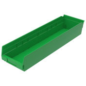 Plastic Shelf Bin Nestable, 6-5/8"W x 23-5/8"D x 4"H Green - Pkg Qty 6
