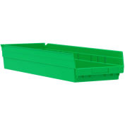 Plastic Shelf Bin Nestable, 8-3/8"W x 23-5/8"D x 4"H Green - Pkg Qty 6
