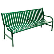 Slatted Metal Bench With 3 Armrests, Green, 6'L