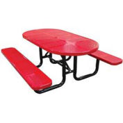 72" Oval Picnic Table, Perforated Metal, Surface Mount, Red