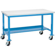 Mobile Production Workbench, Plastic Laminate Square Edge, 72"W x 36"D, Blue
