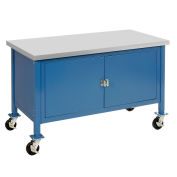 Mobile Workbench with Security Cabinet, Plastic Laminate Square Edge, 60"W x 30"D, Blue