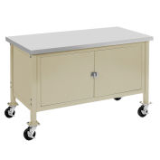 Mobile Workbench with Security Cabinet, Plastic Laminate Square Edge, 60"W x 30"D, Tan