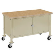 Mobile Workbench with Security Cabinet, Shop Square Edge, 60"W x 30"D, Tan