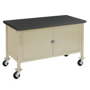Mobile Workbench with Security Cabinet, Phenolic Resin Safety Edge, 60"W x 30"D, Tan
