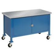 Mobile Workbench with Security Cabinet, Stainless Steel Square Edge, 60"W x 30"D, Blue