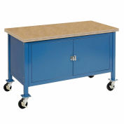 Mobile Workbench with Security Cabinet, Shop Safety Edge, 60"W x 30"D, Blue