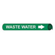 Pipe Marker - Precoiled and Strap-on - Waste Water, Green, For Pipe 1-1/8" - 2-3/8",8"W