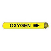 Pipe Marker - Precoiled and Strap-on - Oxygen, Yellow, For Pipe 3-3/8" - 4-1/2",12"W