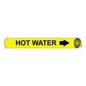 Pipe Marker - Precoiled and Strap-on - Hot Water, Yellow, For Pipe 3-3/8" - 4-1/2",12"W