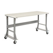 Mobile Fixed Height Workbench, Plastic Laminate Square Edge, 60"W x 36"D, Gray