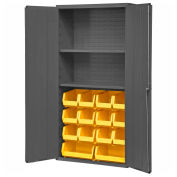 Durham Welded Bin Cabinet 3602-BLP-14-2S-95 - 36" Flush Door 14 Yellow Bins 2 Shelves