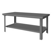 Durham Mfg. Standard Workbench W/ Shelf & Steel Square Edge, 72"W x 36"D, 14000 Lb Capacity, Gray