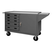 Durham Mfg. Mobile Bench Cabinet, 1 Shelf, 5 Drawers, 66-1/8"W x 24-1/4"D, Gray