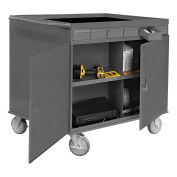 Durham Mfg. Two Sided Cart, 12 Compartments/12 Drawers, 1 Cabinet, 34"W x 24"D, Gray