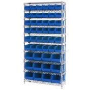 Wire Shelving With (48) Giant Plastic Stacking Bins Blue, 36x14x74