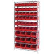 Wire Shelving With (48) Giant Plastic Stacking Bins Red, 36x14x74