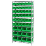 Wire Shelving With (48) Giant Plastic Stacking Bins Green, 36x14x74