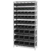 Wire Shelving With (48) Giant Plastic Stacking Bins Black, 36x14x74