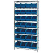 Wire Shelving With (28) Giant Plastic Stacking Bins Blue, 36x14x74