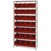 Wire Shelving With (28) Giant Plastic Stacking Bins Red, 36x14x74