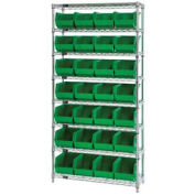 Wire Shelving With (28) Giant Plastic Stacking Bins Green, 36x14x74