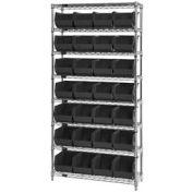 Wire Shelving With (28) Giant Plastic Stacking Bins Black, 36x14x74
