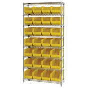 Wire Shelving With (28) Giant Plastic Stacking Bins Yellow, 36x14x74