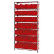 Wire Shelving With (28) Giant Plastic Stacking Bins Red, 36x14x74